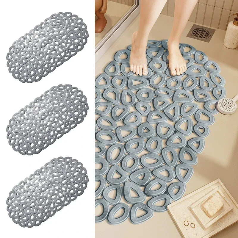 Eco-Friendly Bathroom Non-Slip Mat Quick Drain Waterproof Shower Rug with SuctionCups Massage Ring Ellipses Hole Carpet Bath Mat