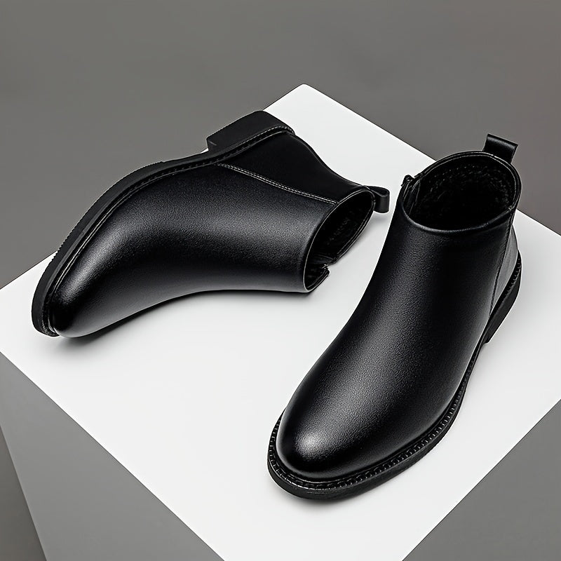 1pair Men'S Classic Mid-Top Casual Ankle Boots - Solid Color Faux, Round Toe, Rubber Sole, Comfortable Slip-On or Zippered Closure, All-Season Footwear for Daily Wear, Parties, and Business