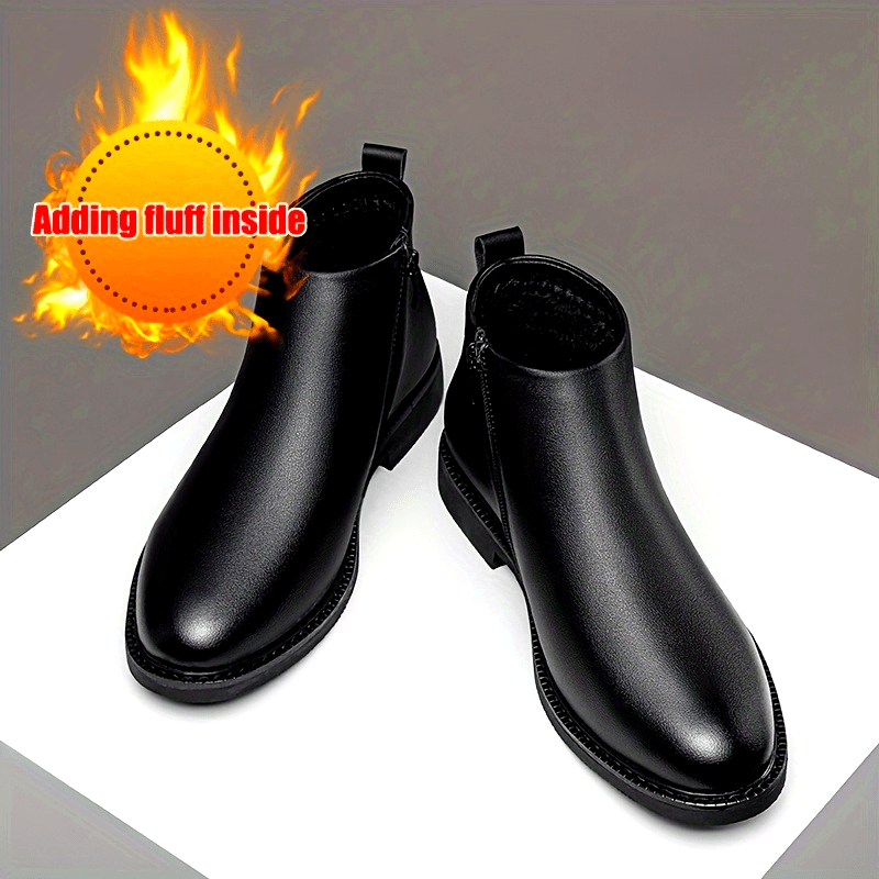 1pair Men'S Classic Mid-Top Casual Ankle Boots - Solid Color Faux, Round Toe, Rubber Sole, Comfortable Slip-On or Zippered Closure, All-Season Footwear for Daily Wear, Parties, and Business