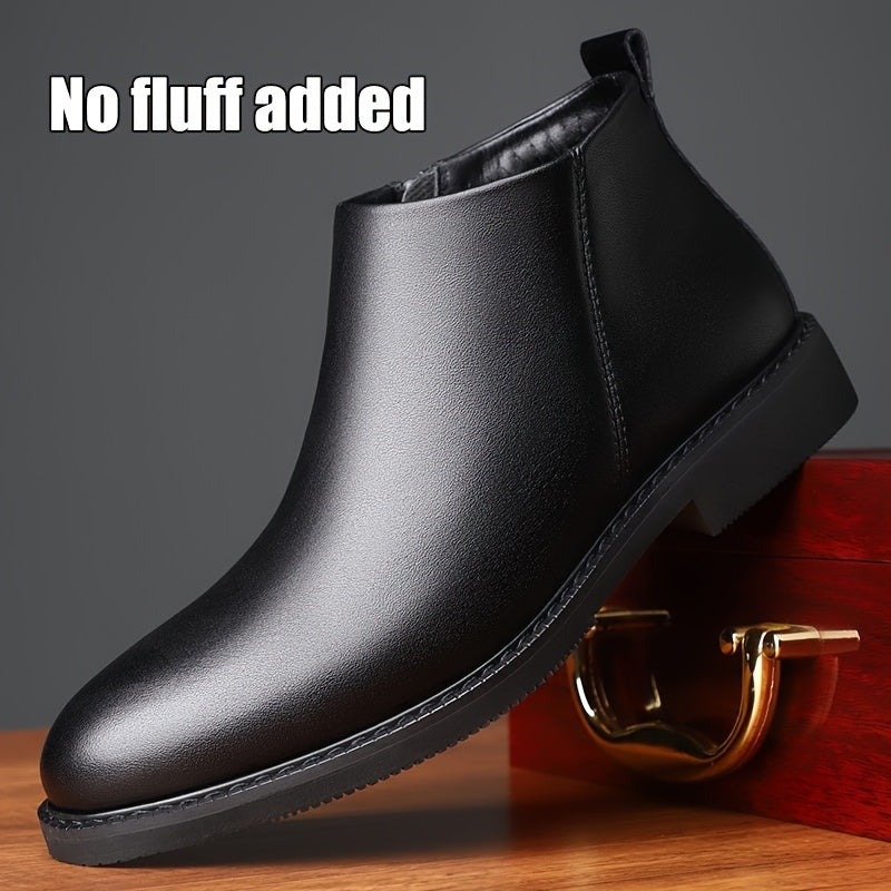 1pair Men'S Classic Mid-Top Casual Ankle Boots - Solid Color Faux, Round Toe, Rubber Sole, Comfortable Slip-On or Zippered Closure, All-Season Footwear for Daily Wear, Parties, and Business