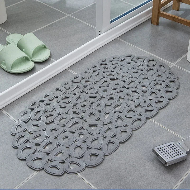 Eco-Friendly Bathroom Non-Slip Mat Quick Drain Waterproof Shower Rug with SuctionCups Massage Ring Ellipses Hole Carpet Bath Mat