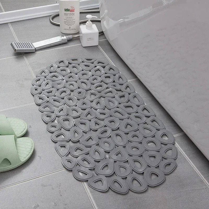 Eco-Friendly Bathroom Non-Slip Mat Quick Drain Waterproof Shower Rug with SuctionCups Massage Ring Ellipses Hole Carpet Bath Mat