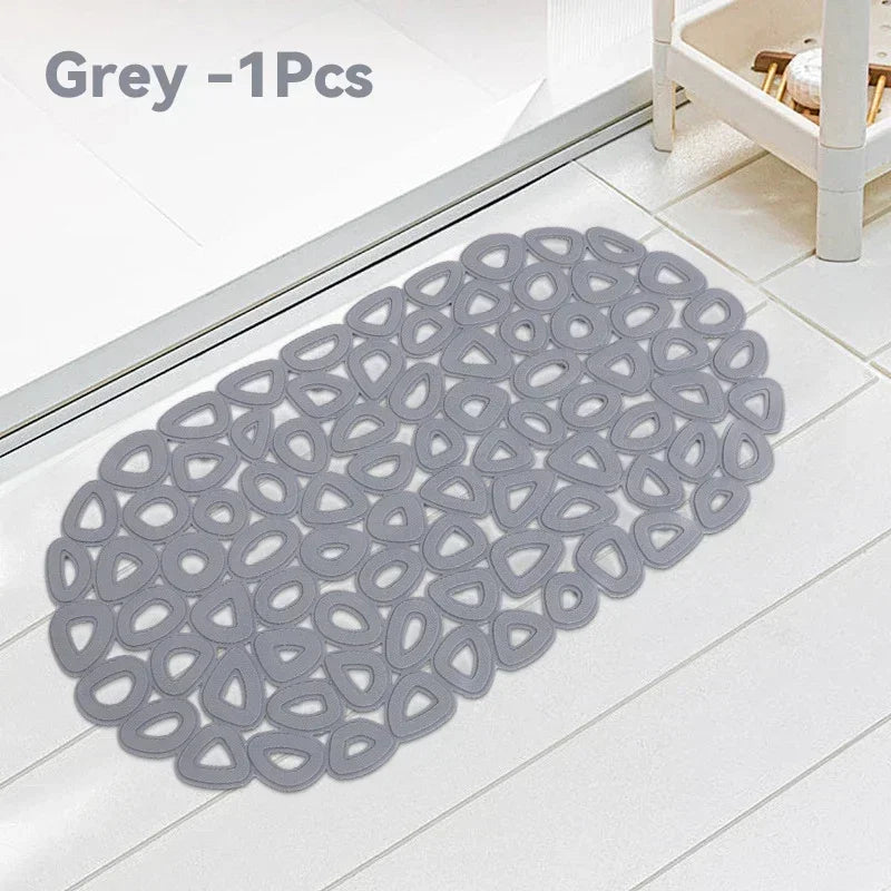 Eco-Friendly Bathroom Non-Slip Mat Quick Drain Waterproof Shower Rug with SuctionCups Massage Ring Ellipses Hole Carpet Bath Mat