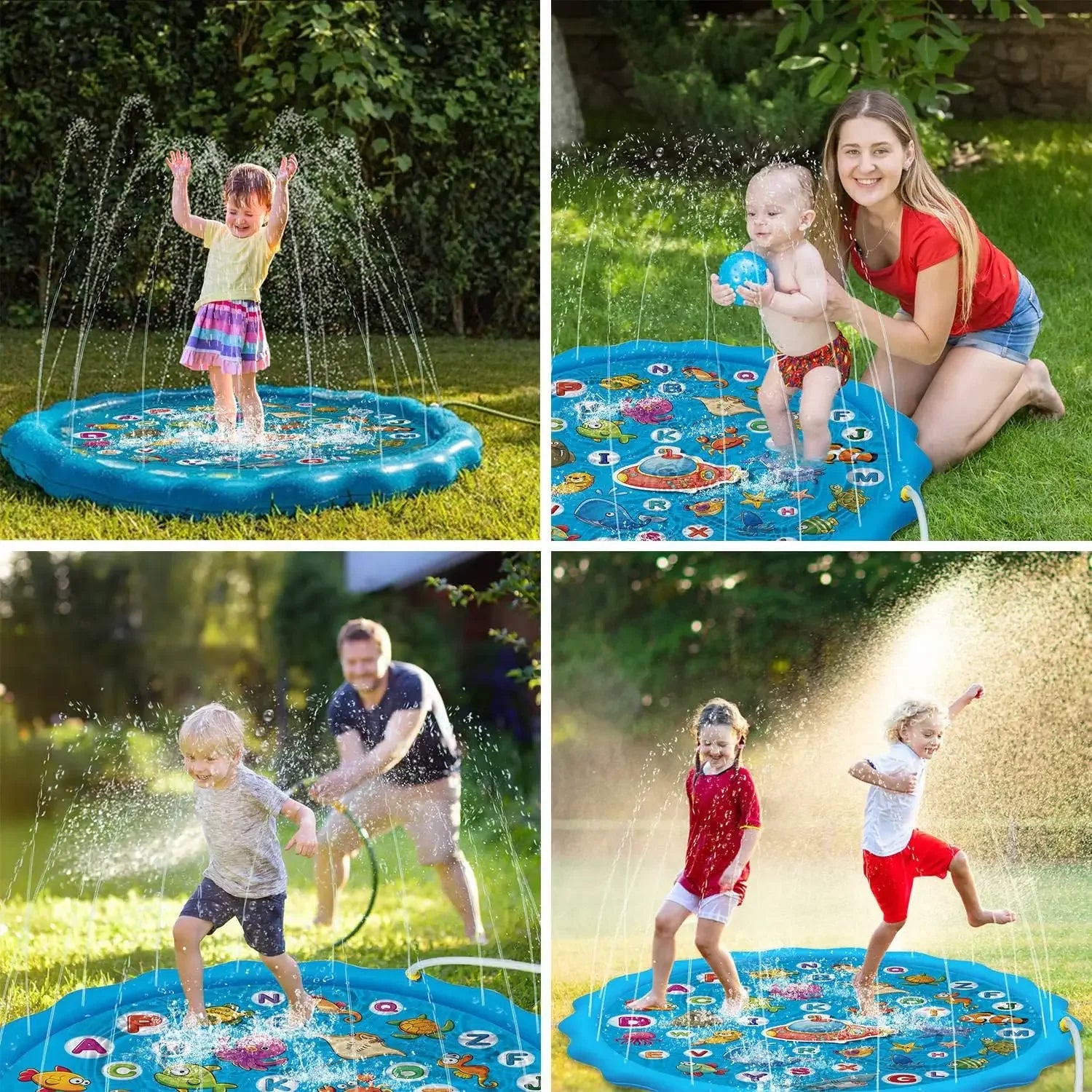 100/60cm Summer Children's Letter Sprinkler Game Mat Outdoor Lawn Beach Inflatable Water Spray Game Mat Outdoor Cushion