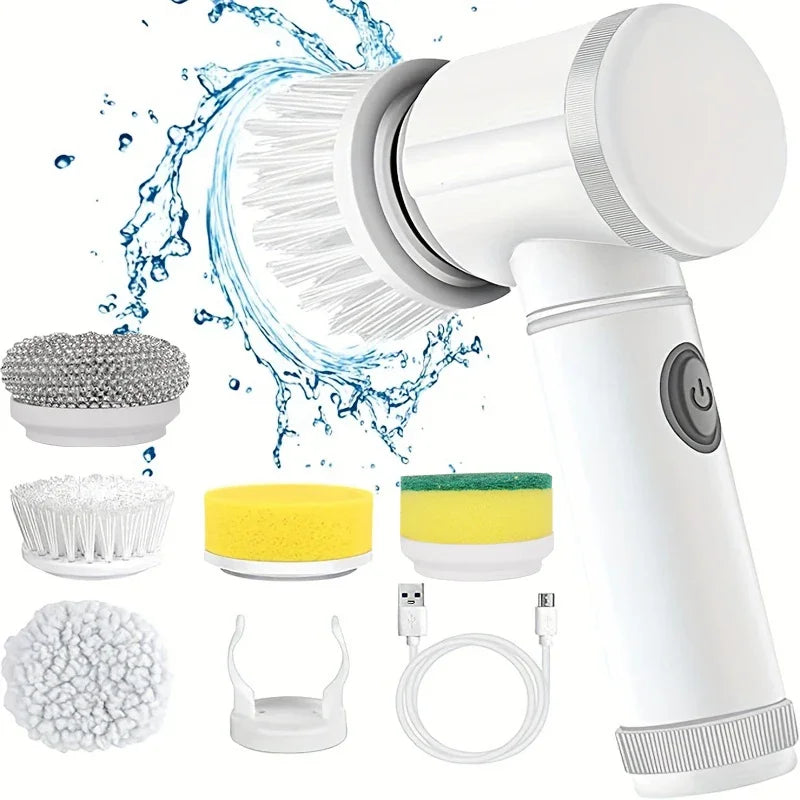5-in-1 Electric Spin Scrubber Brush for Bathroom Tile Bathtub Sink, Power Scrubber with 5 Replaceable Brush Heads