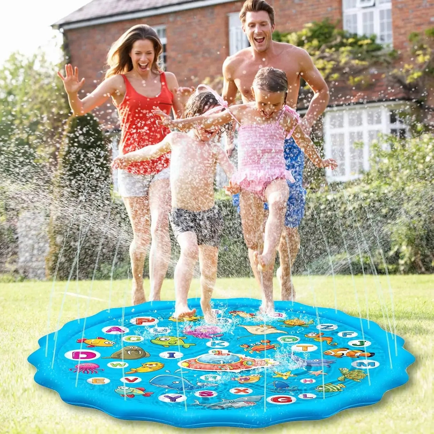 100/60cm Summer Children's Letter Sprinkler Game Mat Outdoor Lawn Beach Inflatable Water Spray Game Mat Outdoor Cushion