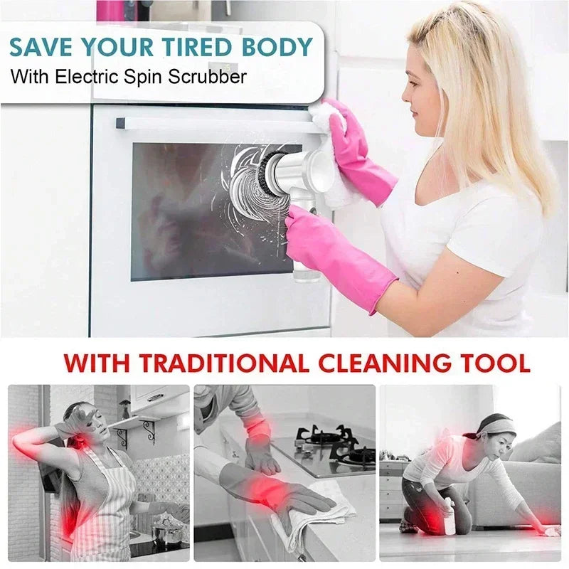 5-in-1 Electric Spin Scrubber Brush for Bathroom Tile Bathtub Sink, Power Scrubber with 5 Replaceable Brush Heads