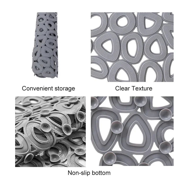 Eco-Friendly Bathroom Non-Slip Mat Quick Drain Waterproof Shower Rug with SuctionCups Massage Ring Ellipses Hole Carpet Bath Mat
