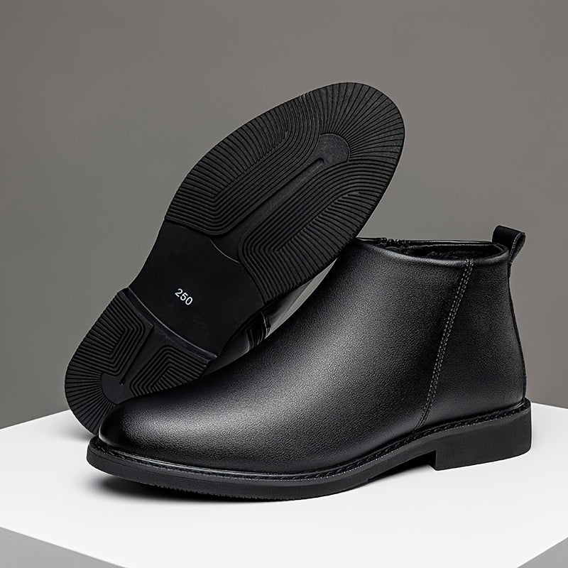 1pair Men'S Classic Mid-Top Casual Ankle Boots - Solid Color Faux, Round Toe, Rubber Sole, Comfortable Slip-On or Zippered Closure, All-Season Footwear for Daily Wear, Parties, and Business