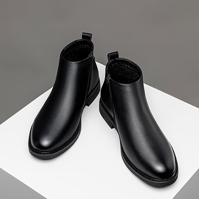1pair Men'S Classic Mid-Top Casual Ankle Boots - Solid Color Faux, Round Toe, Rubber Sole, Comfortable Slip-On or Zippered Closure, All-Season Footwear for Daily Wear, Parties, and Business