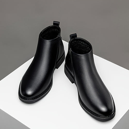 1pair Men'S Classic Mid-Top Casual Ankle Boots - Solid Color Faux, Round Toe, Rubber Sole, Comfortable Slip-On or Zippered Closure, All-Season Footwear for Daily Wear, Parties, and Business